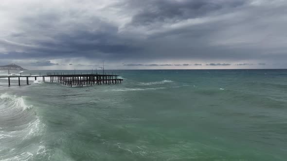 Storm at sea filmed on a drone alt