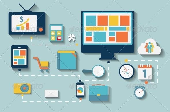 Modern Flat Icon Set for Web and Mobile Application - Web Technology