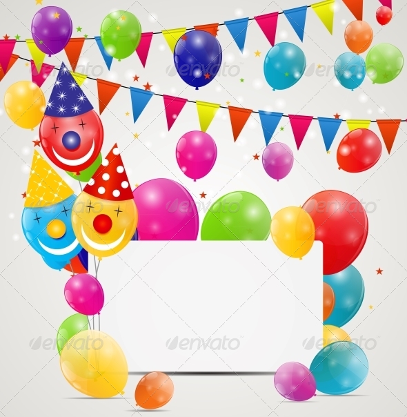 Color Glossy Balloons Birthday Card Background - Birthdays Seasons/Holidays