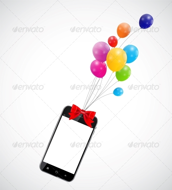 Color Glossy Balloons with Mobile Phone - Birthdays Seasons/Holidays