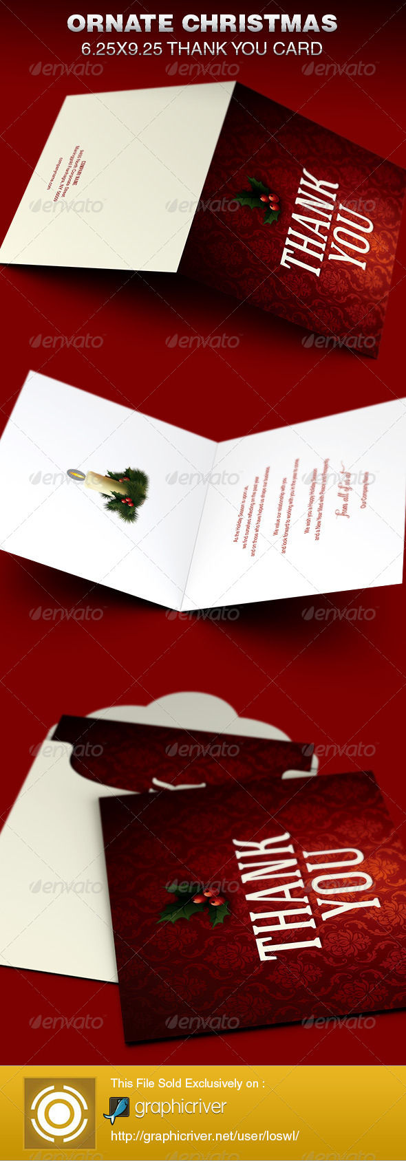 Ornate Christmas Thank You Card Template - Greeting Cards Cards & Invites