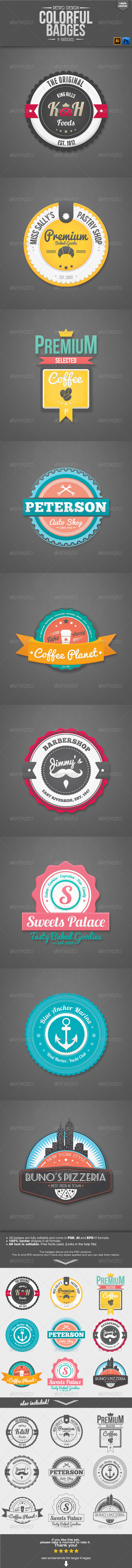 Retro Colorful Badges - Badges & Stickers Web Elements