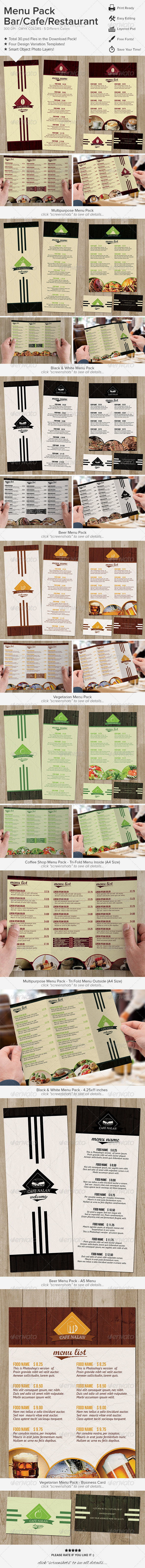 Menu Pack - Bar Cafe Restaurant - Food Menus Print Templates