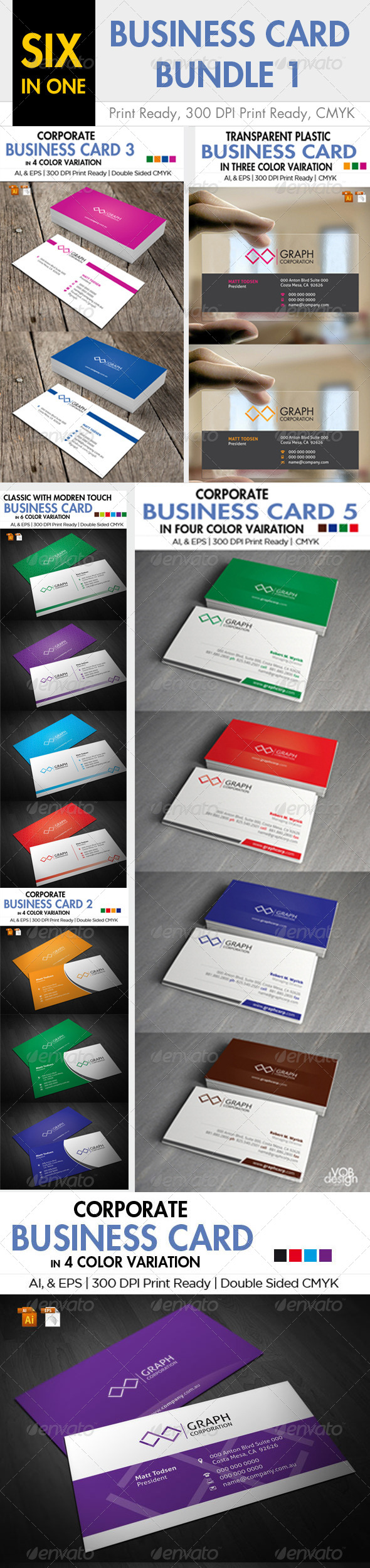 6 in one Business Card Bundle 1 - Business Cards Print Templates