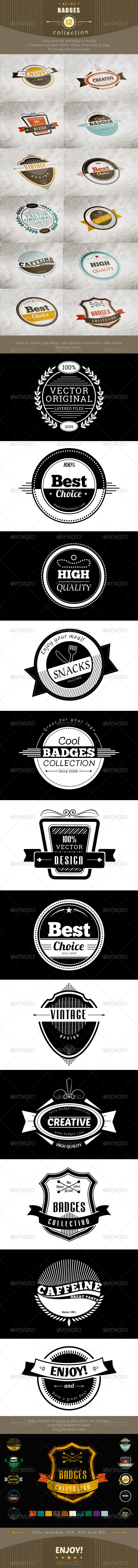 12 Retro and Vintage Badges - Badges & Stickers Web Elements