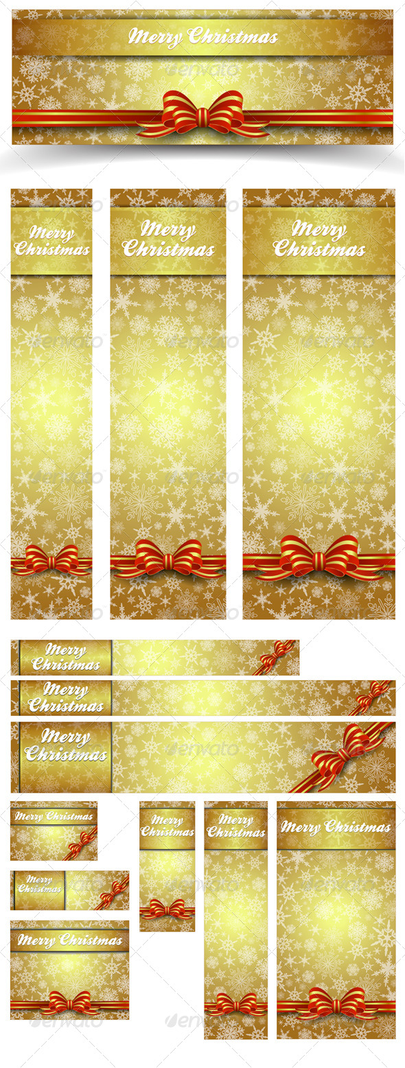 Christmas Snowflakes Gold Web Banners - All Sizes - Christmas Seasons/Holidays