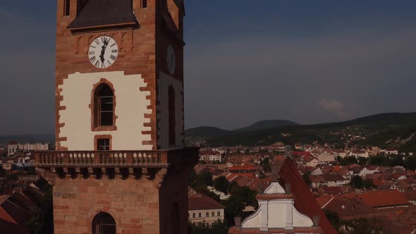 Aerial view of church tower alt