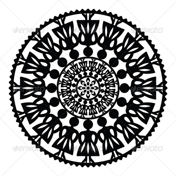 Polish Traditional Folk Women Pattern in Circle - Patterns Decorative