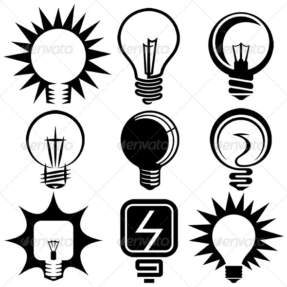 Electric Bulb Vector Icons Set - Miscellaneous Conceptual