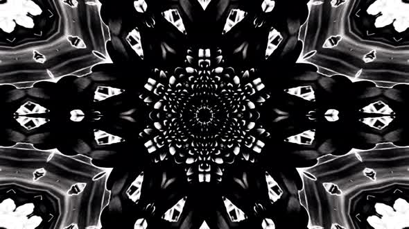 Bright abstract light governing black and white  kaleidoscope, black background alt