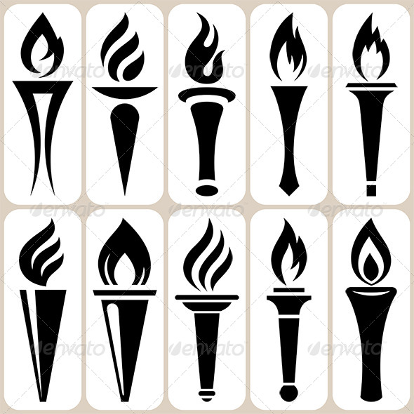 Flaming Torch Icons Set - Miscellaneous Vectors