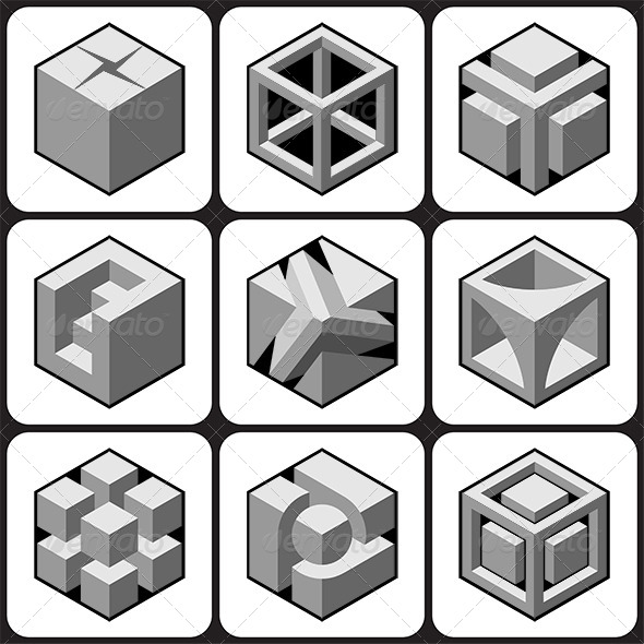 Abstract Cube Icons Set - Abstract Conceptual