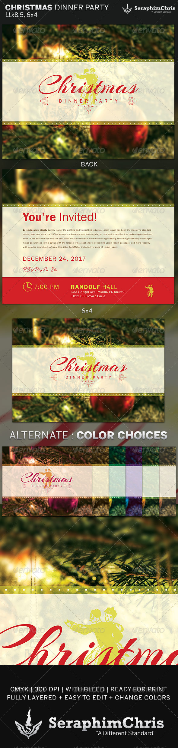 Christmas Dinner Party Flyer Invite Template - Invitations Cards & Invites