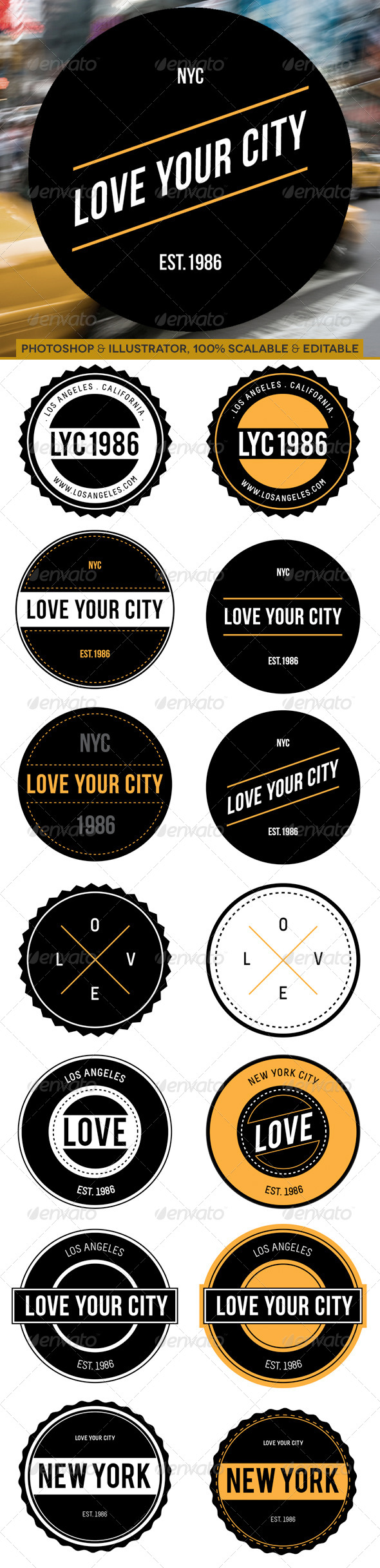 14 Vector Badges - Love Your City - Badges & Stickers Web Elements