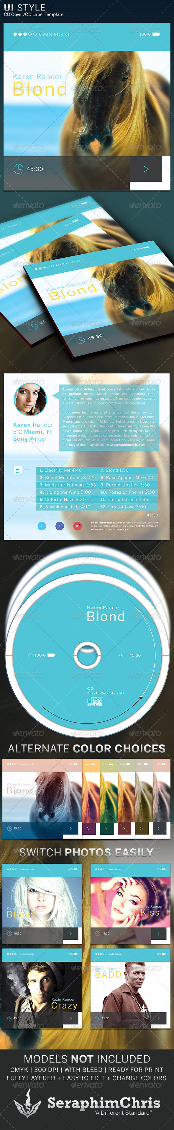 UI Style: CD Cover Artwork Template - CD & DVD Artwork Print Templates