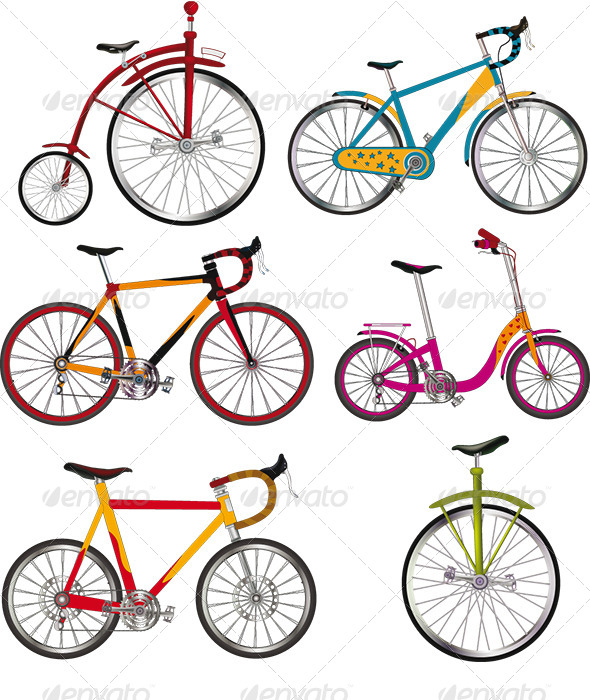 The Complete Set of Bicycles Clip Art - Objects Vectors