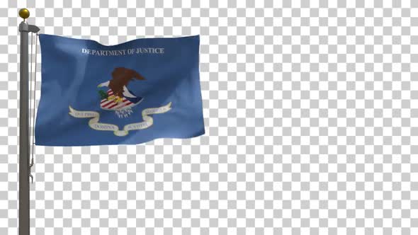 United States Department of Justice Flag (USA) on Flagpole with Alpha Channel - 4K