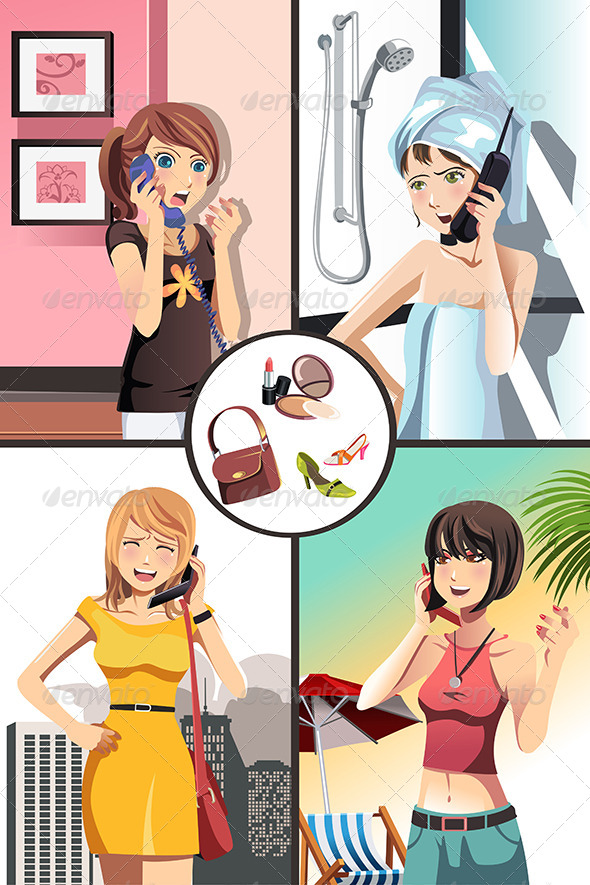 Women on the Phone - People Characters