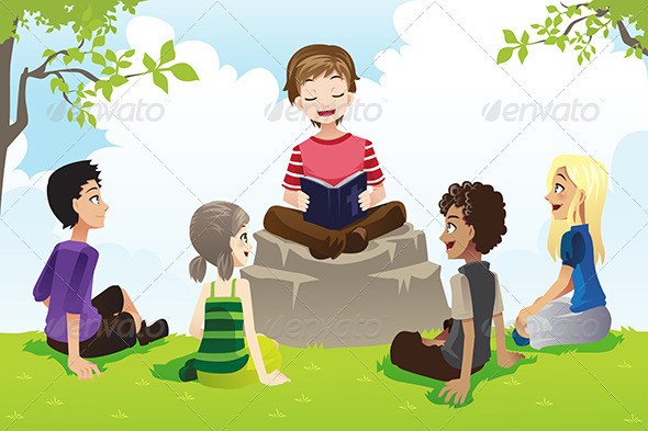 Kids Studying Bible - Religion Conceptual