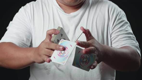 Man Showing His Trick With Usual Cards, Cardistry alt