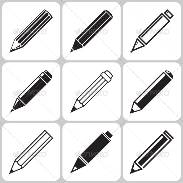 Pencil Icons Set - Man-made Objects Objects