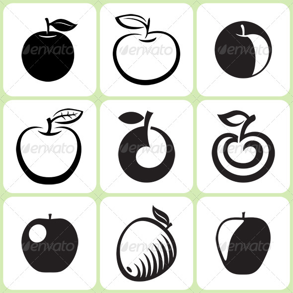 Apple Fruit Icons Set - Food Objects