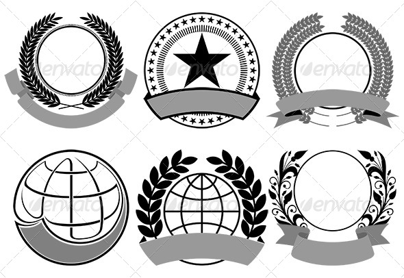 Wreath and Ribbons Blazons Set - Decorative Vectors