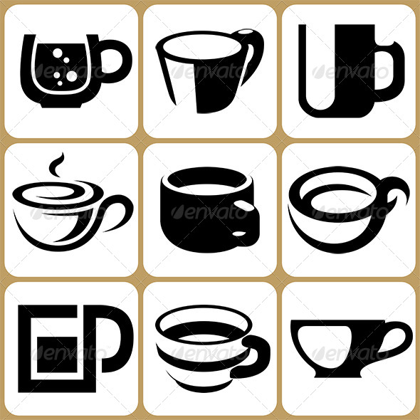 Cup and Mug Icons Set - Objects Vectors