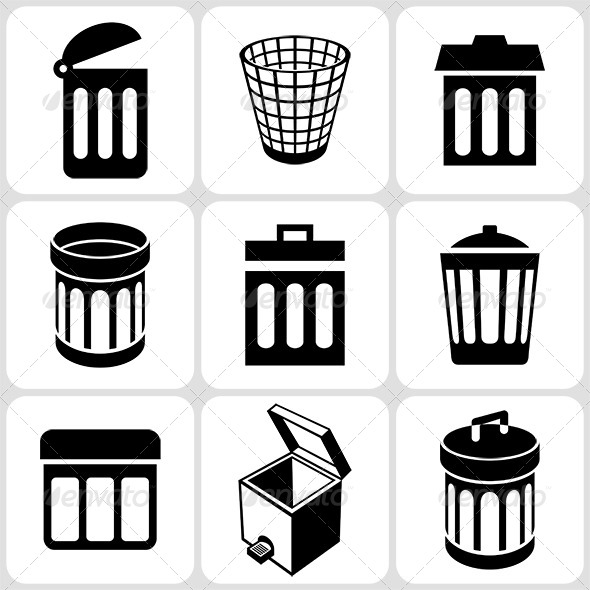 Trash Basket Icons Set - Man-made Objects Objects