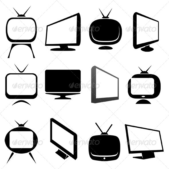 Television Receivers Icons Set - Man-made Objects Objects
