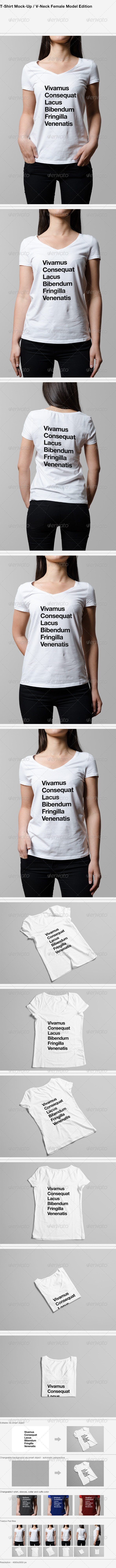T-Shirt Mock-Up / V-Neck Female Model Edition - T-shirts Apparel