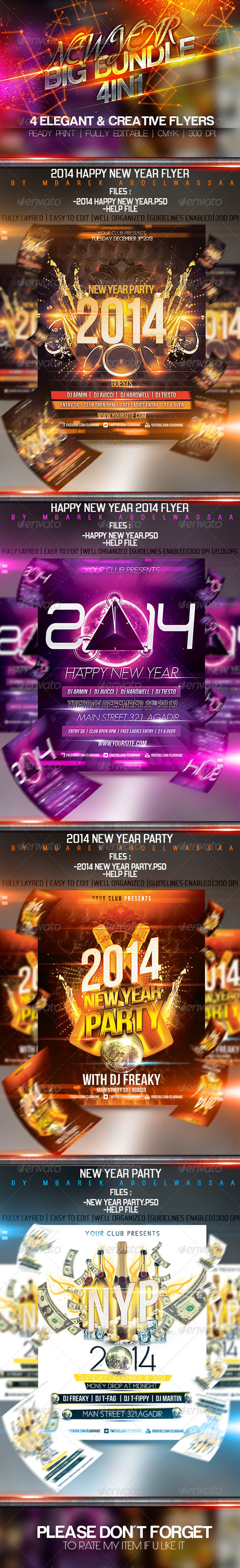 4in1 Elegant & Creative New Year flyers Bundle - Events Flyers