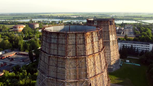 Aerial Drone View Flight Near Thermal Power Plant alt