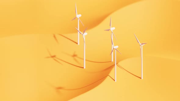 Wind Turbines in an Abstract Desert Looping Background