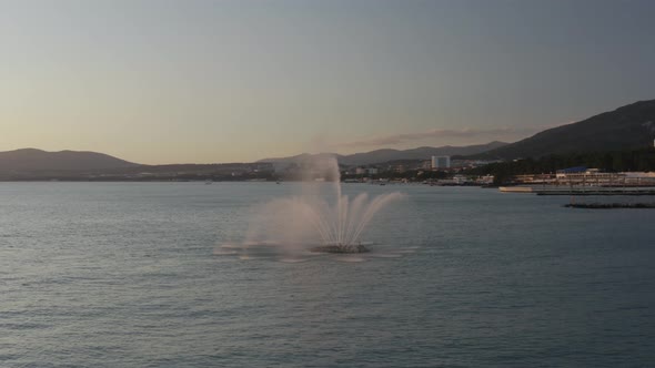 Aerial Panorama Sunset Sea Landscape Touristic Mountain Resort City Bay alt