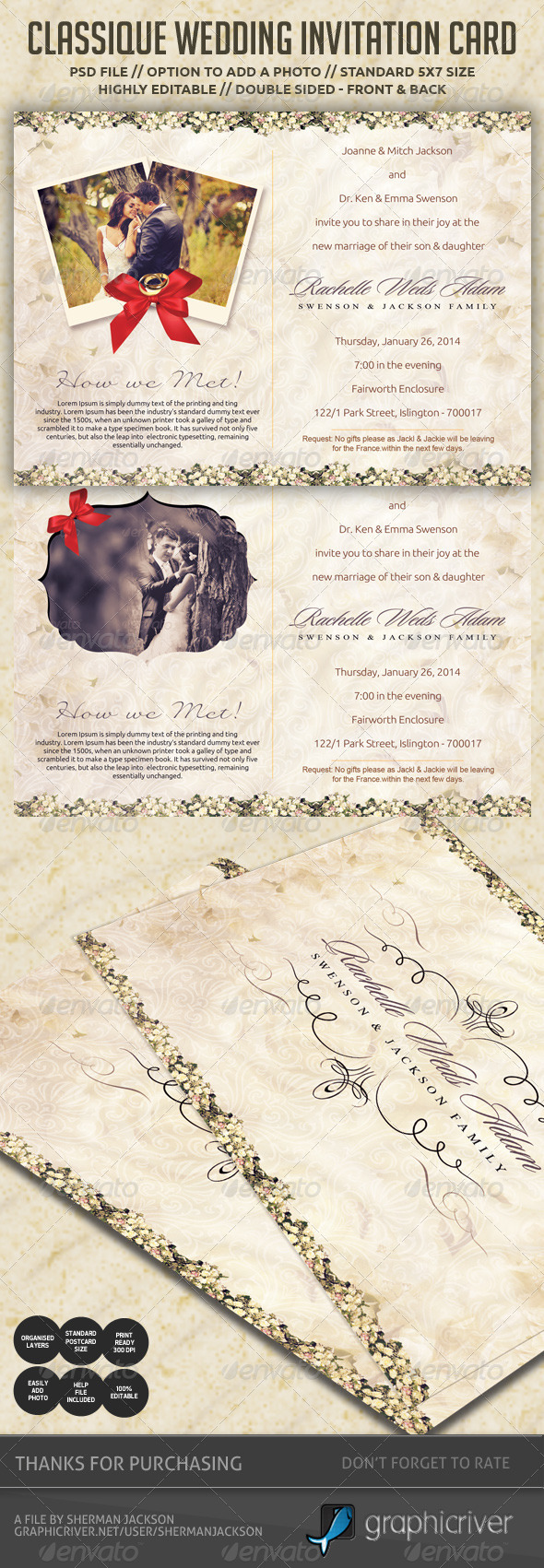 Classique Wedding Invitation / Postcard - Weddings Cards & Invites