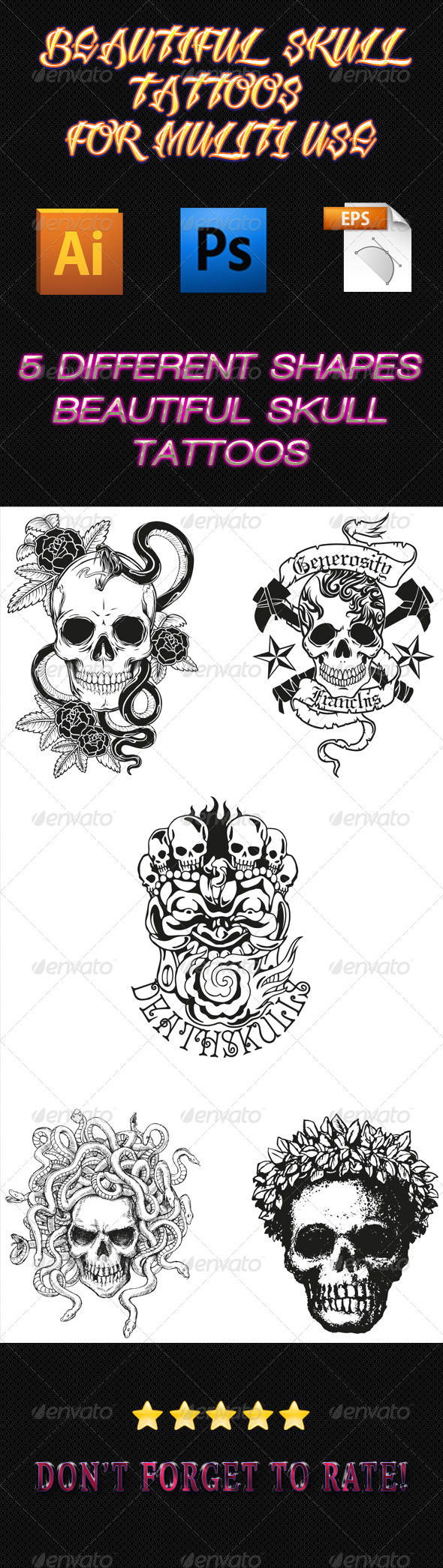 Skull Tattoos 01 - Tattoos Vectors