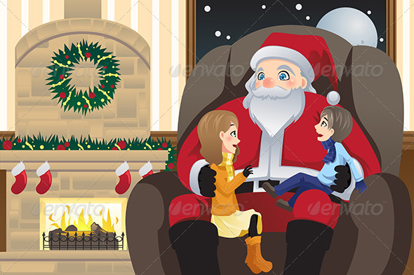 Santa Claus with Two Kids - Christmas Seasons/Holidays