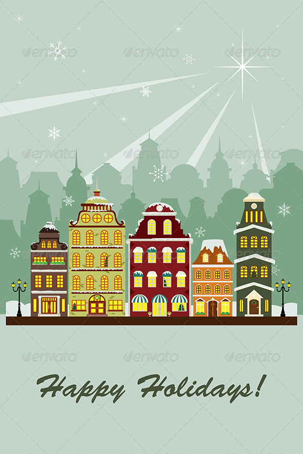 Winter Village Greeting Card - Seasons/Holidays Conceptual