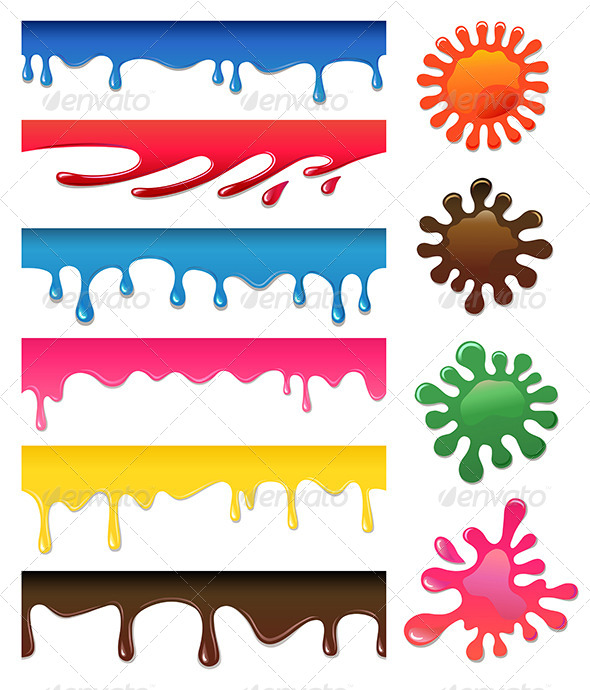 Vector Colored Seamless Drips and Blots - Patterns Decorative