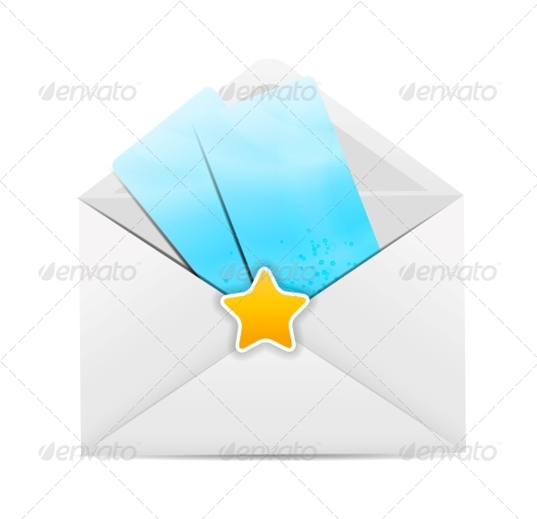 White Envelope Icon with Star Vector Illustration - Valentines Seasons/Holidays