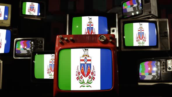 Flag of Yukon, Canada, and Retro TVs. alt