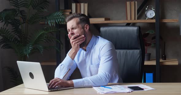 Stressed Young Man Suffering From Muscles Tension Having Painful Head Feelings Due to Computer alt