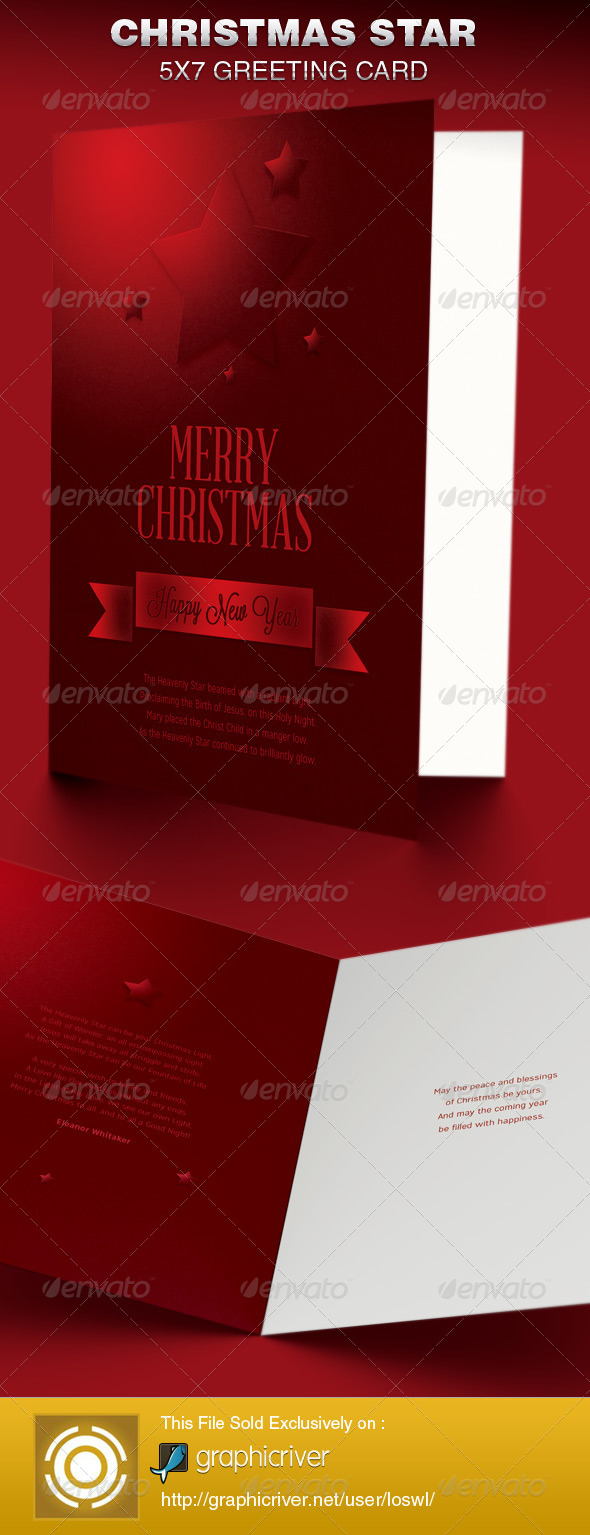 Christmas Star Greeting Card Template - Holiday Greeting Cards