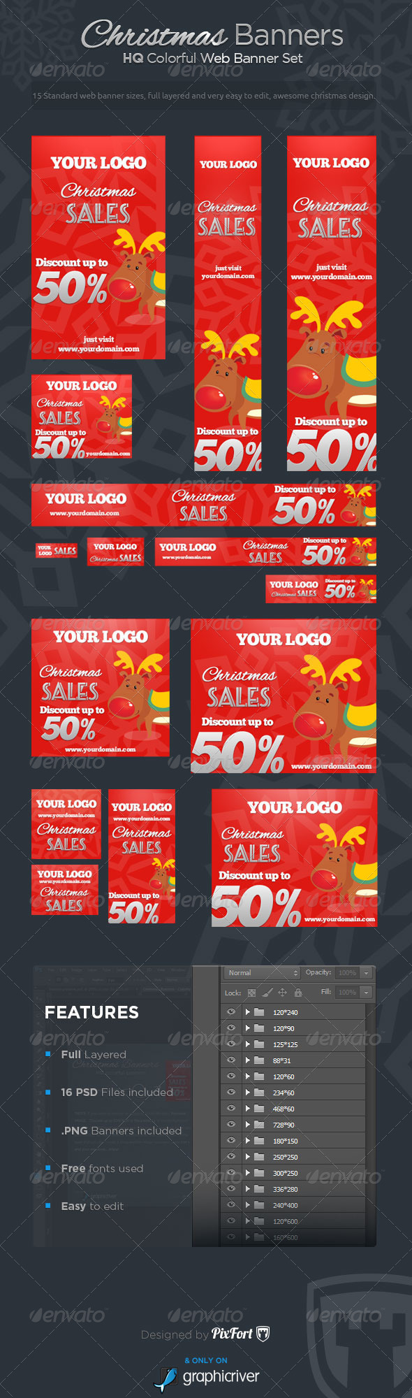 Christmas Banners - Colorful Web Banner Set - Banners & Ads Web Elements