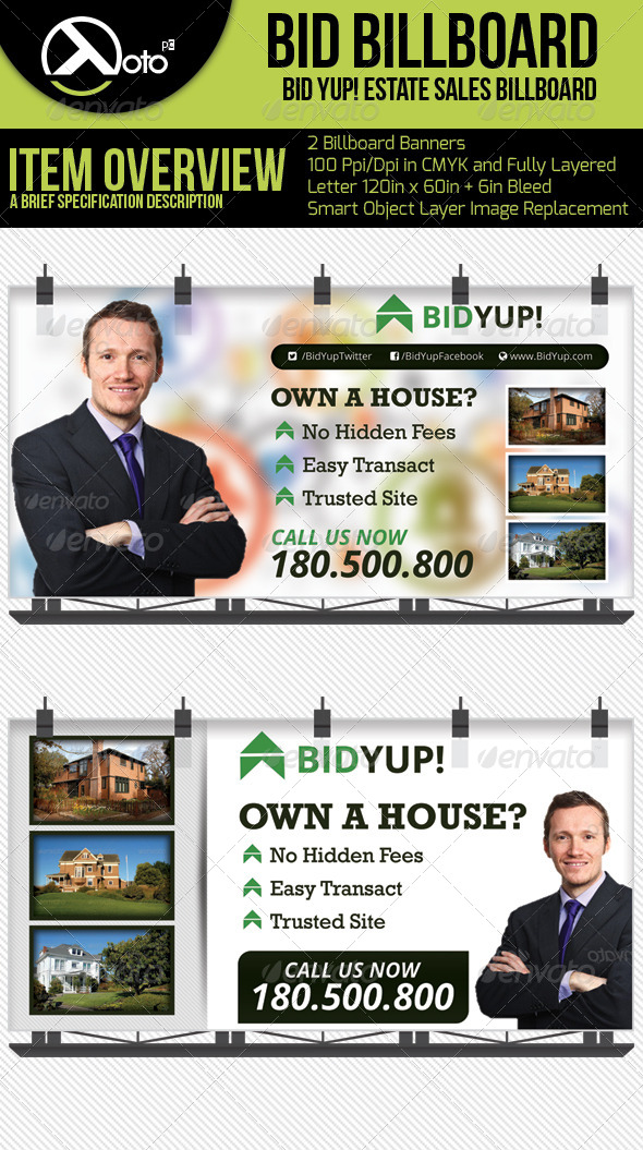 Bid Yup Estate Sale Billboard - Signage Print Templates