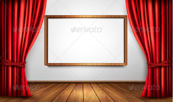 Background with Red Curtain and a Wooden Floor - Backgrounds Decorative