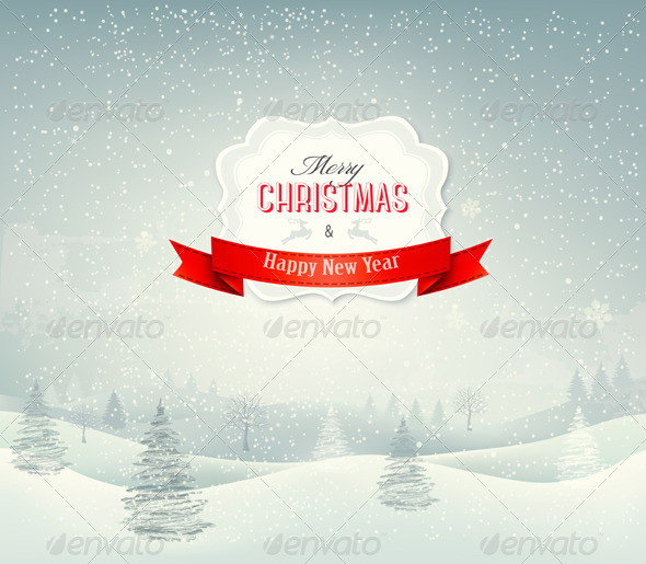 Holiday Christmas Background with Winter Landscape - Christmas Seasons/Holidays