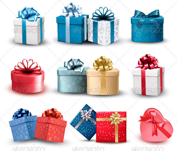 Set of Colorful Gift Boxes with Bows and Ribbons - Christmas Seasons/Holidays