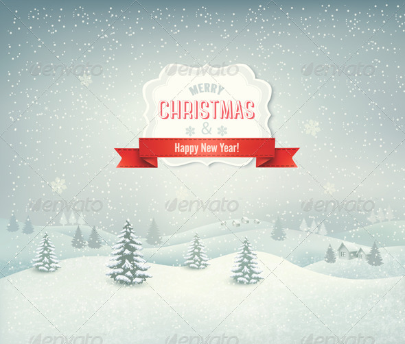 Holiday Christmas Background with Winter Landscape - Christmas Seasons/Holidays